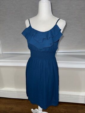 Body Central Teal-Blue Ruffle Spaghetti-Strap Mini Dress